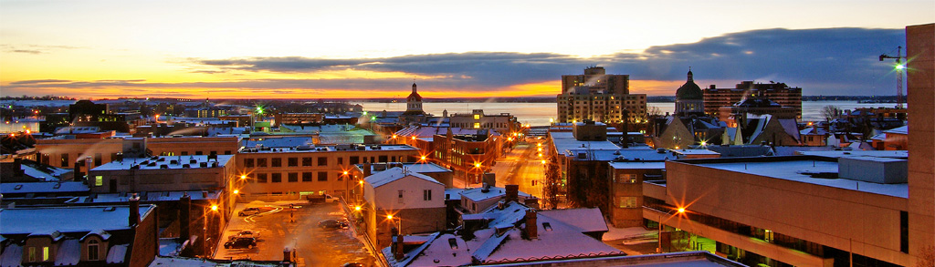 downtown Kingston at sunrise. The water mark says copyright 2014, Paul Wash