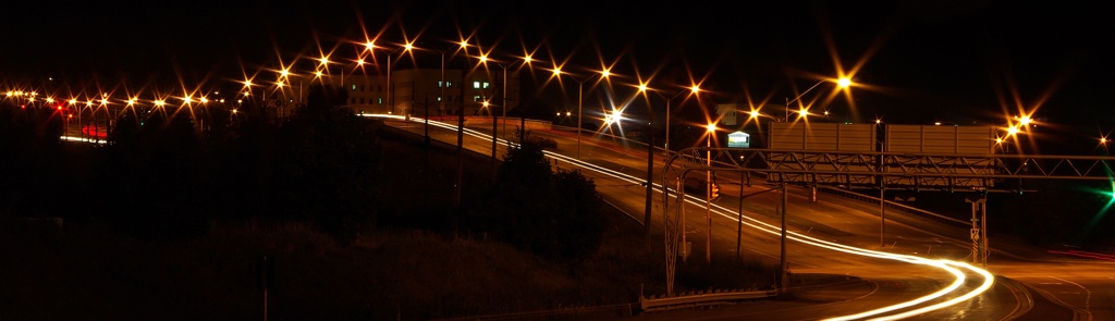 time lapse photograph of Sir John A MacDonald overpass at night